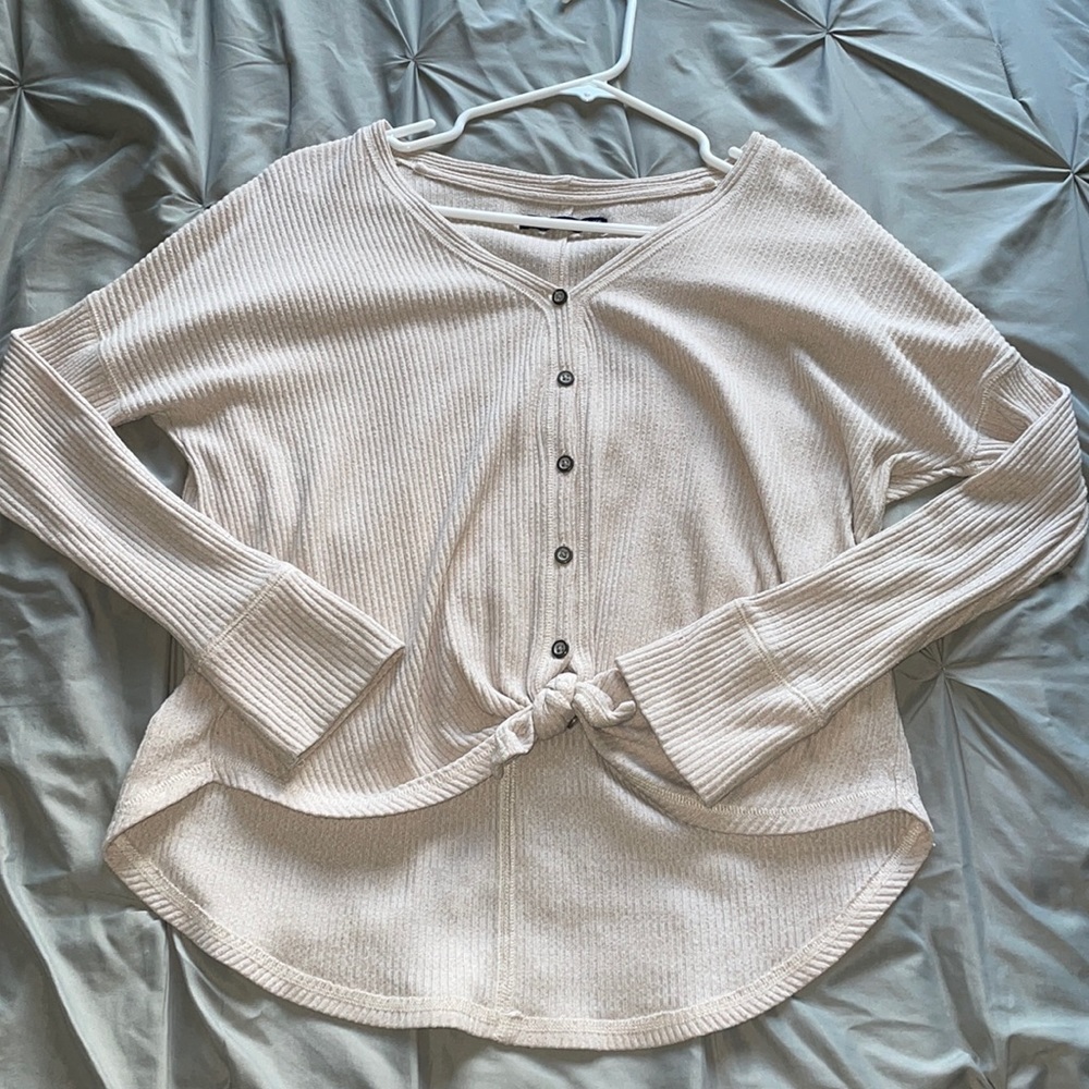 A&F Button Down Tie Front Ribbed Sweater